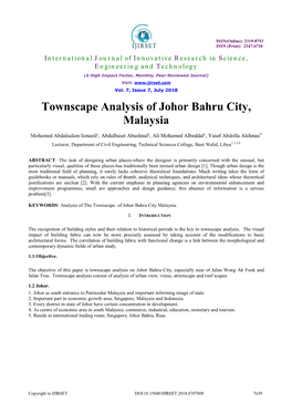 Townscape Analysis of Johor Bahru City, Malaysia