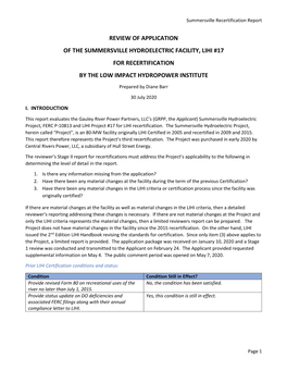 Summersville Recertification Review Report
