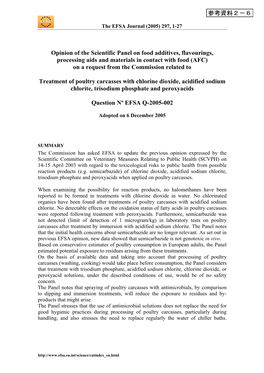 Treatment of Poultry Carcasses with Chlorine Dioxide, Acidified Sodium Chloride, Trisodium Phosphate, Peroxyacids (Q-05-002)