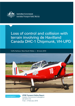 Loss of Control and Collision with Terrain Involving De Havilland Canada DHC-1 Chipmunk, VH-UPD, Coffs Harbour, New South Wales 29 June 2014