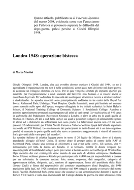 Londra 1948: Operazione Bistecca
