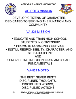 Afjrotc Mission Develop Citizens of Character