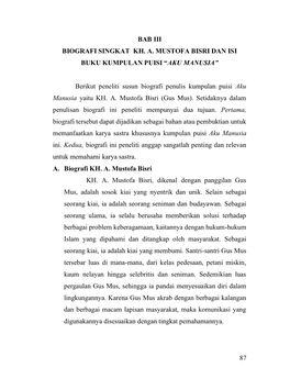 87 Bab Iii Biografi Singkat Kh. A. Mustofa Bisri Dan Isi Buku