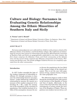 Surnames in Evaluating Genetic Relationships Among the Ethnic Minorities of Southern Italy and Sicily