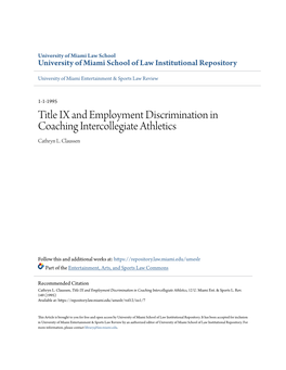 Title IX and Employment Discrimination in Coaching Intercollegiate Athletics Cathryn L