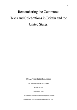 Remembering the Commune: Texts and Celebrations in Britain and the United States