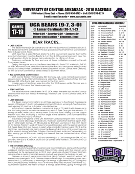 UCA BEARS (9-7, 3-0) DATE OPPONENT TIME/RES GAMES 2/19 Vs