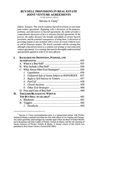 BUY/SELL PROVISIONS in REAL ESTATE JOINT VENTURE AGREEMENTS (With Minor Edits) Stevens A