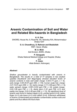 Arsenic Contamination of Soil and Water and Related Bio-Hazards in Bangladesh