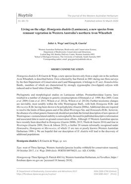 Nuytsia the Journal of the Western Australian Herbarium 31: 69–73 Published Online 31 March 2020