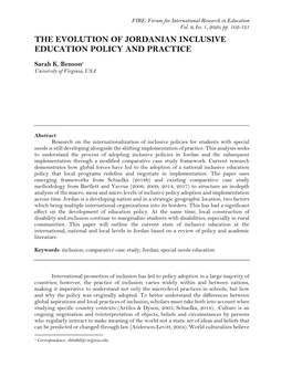 The Evolution of Jordanian Inclusive Education Policy and Practice