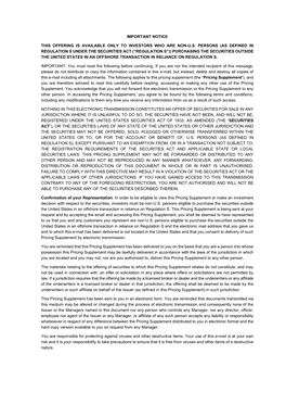 Important Notice This Offering Is Available Only to Investors Who Are Non-U.S. Persons (As Defined in Regulation S Under The