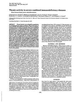 Thymic Activity in Severe Combined Immunodeficiency Diseases (Thymic Hormone/Human Marrow Cells/Differentiation) GENEVIEVE S