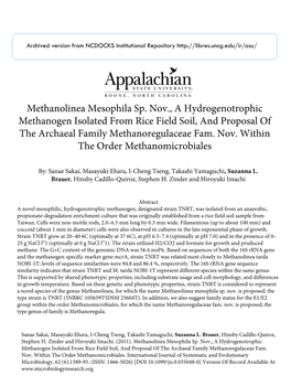 Methanolinea Mesophila Sp. Nov., a Hydrogenotrophic Methanogen Isolated from Rice Field Soil, and Proposal of the Archaeal Family Methanoregulaceae Fam