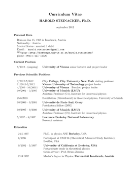 Curriculum Vitae HAROLD STEINACKER, Ph.D