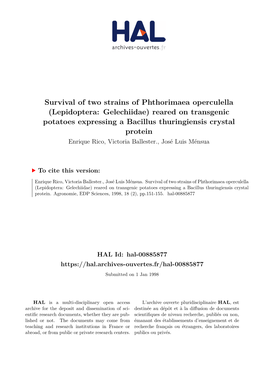 Survival of Two Strains of Phthorimaea Operculella (Lepidoptera: Gelechiidae)