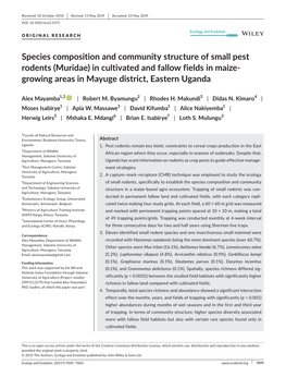 Muridae) in Cultivated and Fallow Fields in Maize‐ Growing Areas in Mayuge District, Eastern Uganda