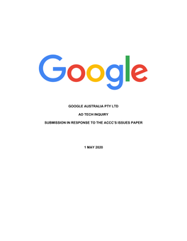 Google Australia Pty Ltd Ad Tech Inquiry Submission in Response To