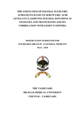 The Usefulness of Pleural Fluid Uric Acidand Its Ratio