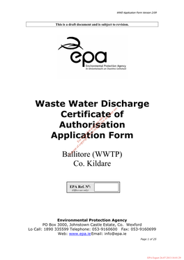 Waste Water Discharge Certificate of Authorisation Application Form