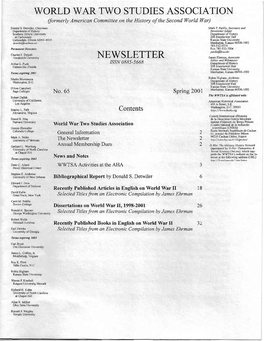 NEWSLETTER James Ehrman, Associate Edi/Or and Webmaster Department of History Arthur L