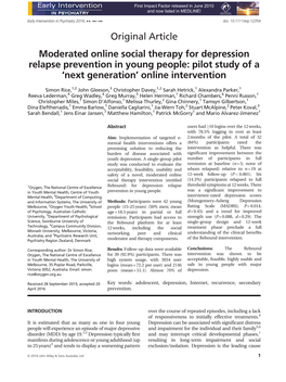 For Depression Relapse Prevention in Young People: Pilot Study of a ‘Next Generation’ Online Intervention