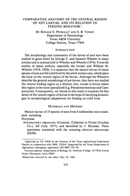 Comparative Anatomy of the Ventral Region of Ant Larvae, and Its Relation to Feeding Behavior