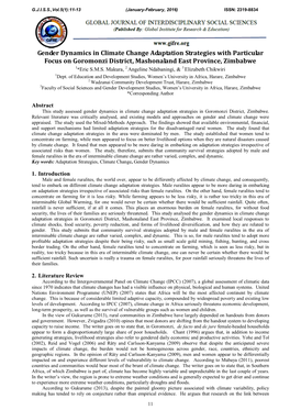 Gender Dynamics in Climate Change Adaptation Strategies with Particular Focus on Goromonzi District, Mashonaland East Province, Zimbabwe 1*Eric S.M.S