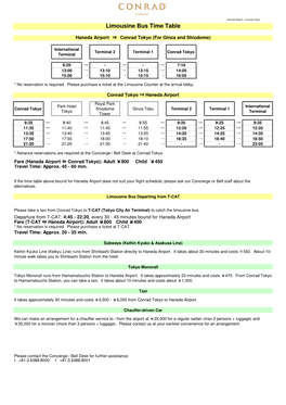 Limousine Bus Time Table