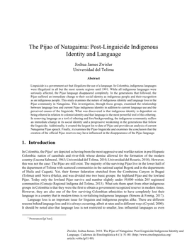 The Pijao of Natagaima: Post-Linguicide Indigenous Identity and Language