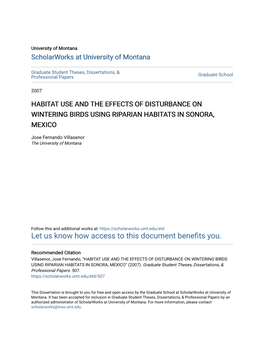 Habitat Use and the Effects of Disturbance on Wintering Birds Using Riparian Habitats in Sonora, Mexico