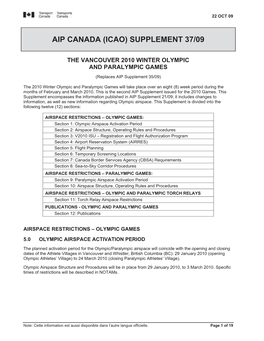 Aip Canada (Icao) Supplement 37/09