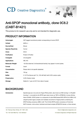 Anti-SPOP Monoclonal Antibody, Clone 0C8.2 (CABT-B1421) This Product Is for Research Use Only and Is Not Intended for Diagnostic Use