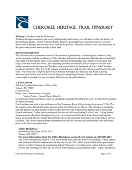 Cherokee Heritage Trail Itinerary