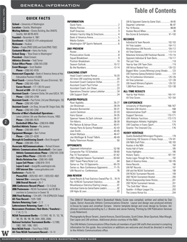 Table of Contents Washington Media Policies Quick Facts INFORMATION UW & Opponent Game-By-Game Stats