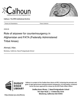 Role of Airpower for Counterinsurgency in Afghanistan and FATA (Federally Administered Tribal Areas)