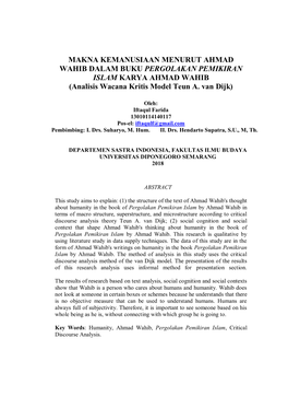 MAKNA KEMANUSIAAN MENURUT AHMAD WAHIB DALAM BUKU PERGOLAKAN PEMIKIRAN ISLAM KARYA AHMAD WAHIB (Analisis Wacana Kritis Model Teun A
