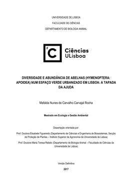 Diversidade E Abundância De Abelhas (Hymenoptera: Apoidea) Num Espaço Verde Urbanizado Em Lisboa: a Tapada Da Ajuda