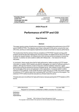 Performance of HTTP and CGI
