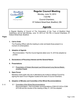 Regular Council Meeting Agenda