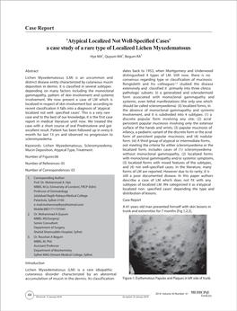 'Atypical Localized Not Well-Specified Cases' a Case Study of a Rare Type of Localized Lichen Myxedematosus