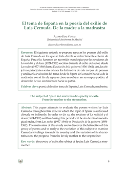 El Tema De España En La Poesía Del Exilio De Luis Cernuda. De La Madre a La Madrastra»