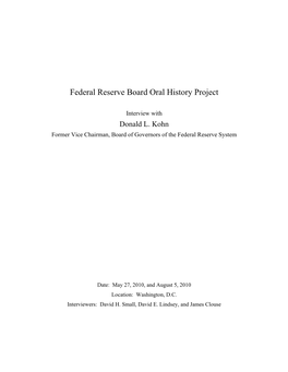 Federal Reserve Board Oral History Project: Interview with Donald L. Kohn