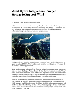 Wind-Hydro Integration: Pumped Storage to Support Wind