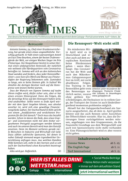 Turf-Times Der Deutsche Newsletter Für Vollblutzucht & Rennsport Mit Dem Galopp-Portal Unter