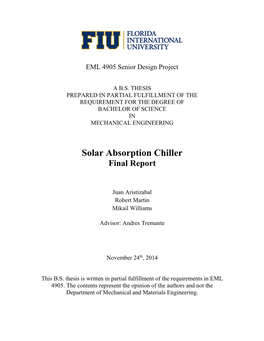 Solar Absorption Chiller Final Report