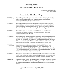 AS-2808-07/Northridge Delegation Commendation of Dr. Michael Reagan