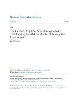 The General Hospital at Mount Independence: 18Th-Century Health Care at a Revolutionary War Cantonment David R