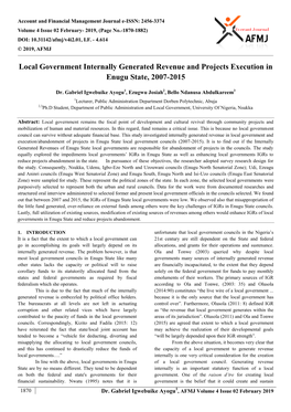 Local Government Internally Generated Revenue and Projects Execution in Enugu State, 2007-2015