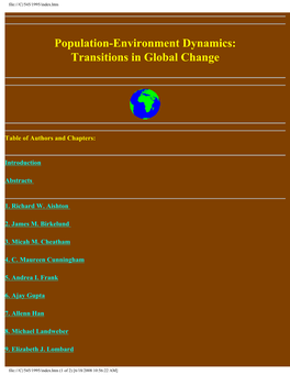 Population-Environment Dynamics: Transitions in Global Change